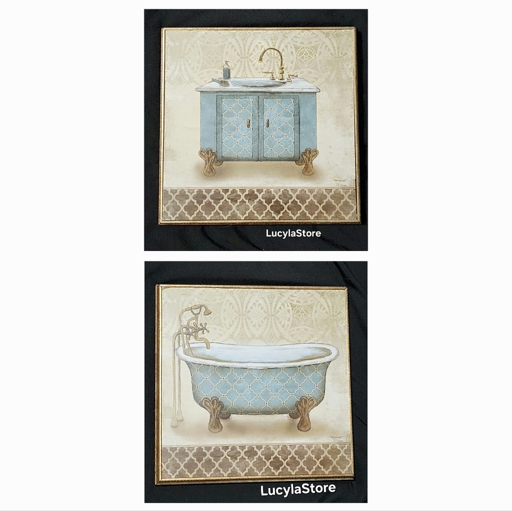 12" Wall Art Print Wood Gold Framed Todd Williams Bathtub Bath Lattice Bath